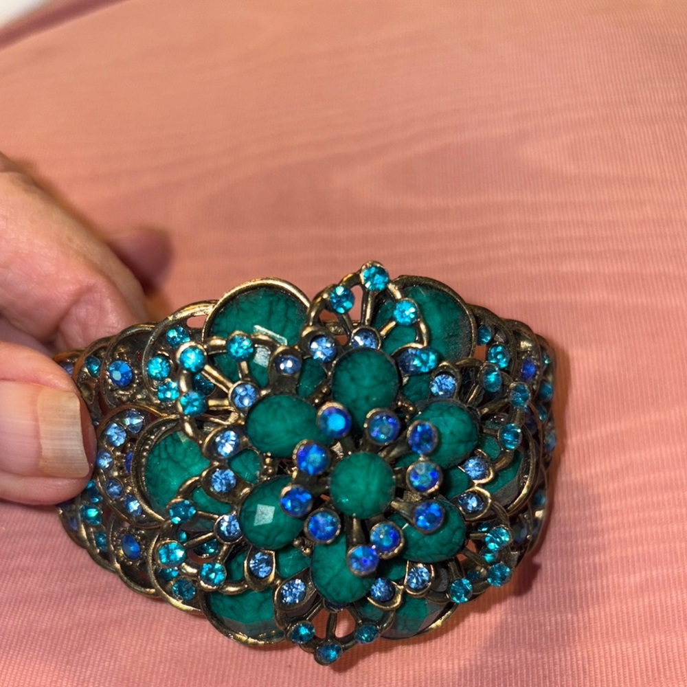 Elegant Green and Blue Floral Bracelet $30